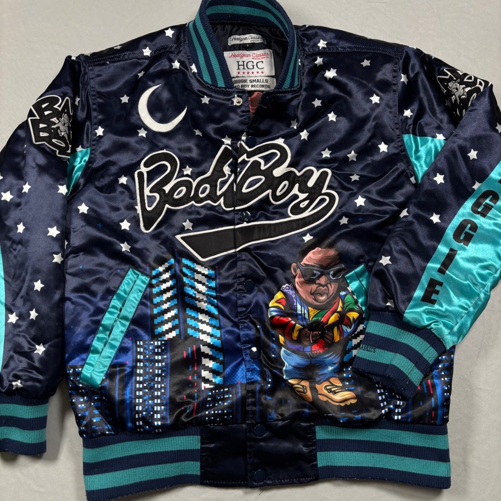 Headgear Classics Biggie Smalls Jacket Mens Small Navy Bad Boy Records Varsity - Picture 2 of 16